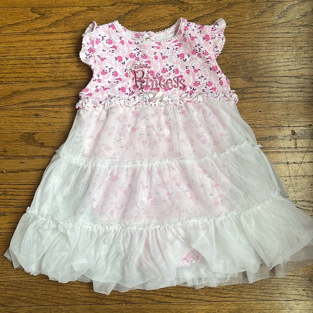 Disney Princess Baby Toddler Floral Onesie Bodysuit Sheer Ruffle Dress Overlay